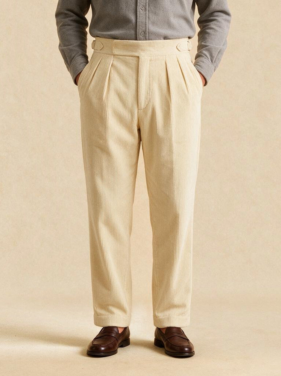 Caldwell corduroy pants in Cream, studio, Gentlemens Manor