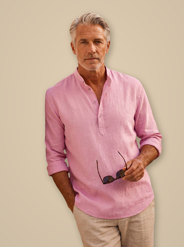 Caleb linen shirt in Pink, studio - Gentlemens Manor