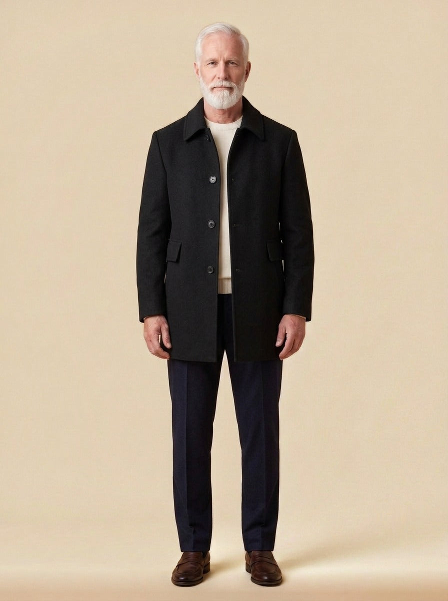 Calvert wool blend car coat in Black, studio, Gentlemens Manor