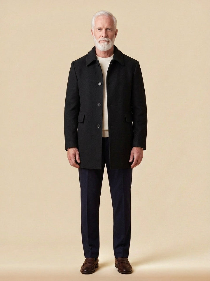 Calvert wool blend car coat in Black, studio, Gentlemens Manor