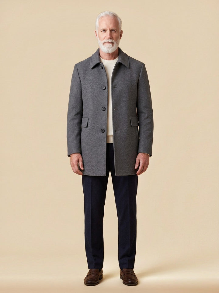 Calvert wool blend car coat in Grey, studio, Gentlemens Manor