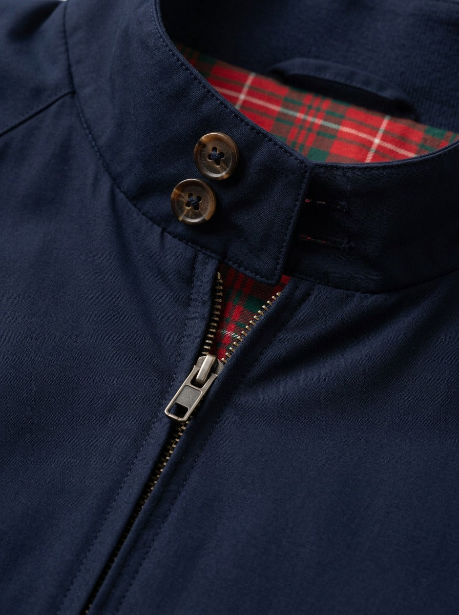 Camden tartan lined harrington jacket, fabric close up, Gentlemens Manor