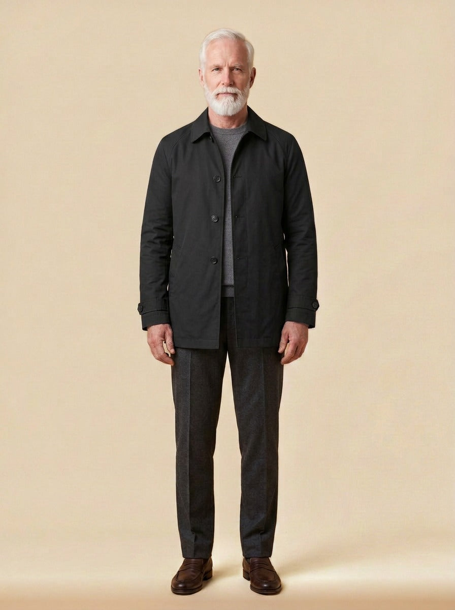 Cameron point collar car coat in Black, studio, Gentlemens Manor