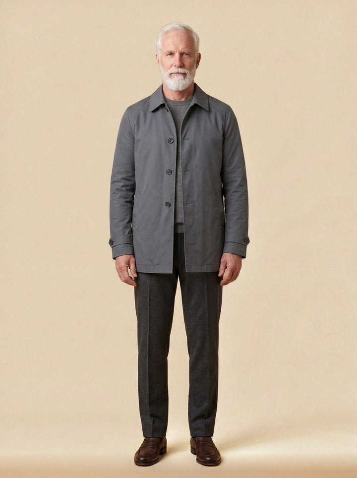 Cameron point collar car coat in Grey, studio, Gentlemens Manor