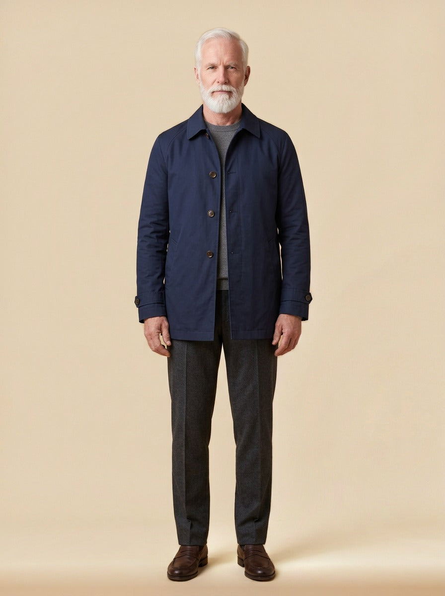 Cameron point collar car coat in Navy, studio, Gentlemens Manor