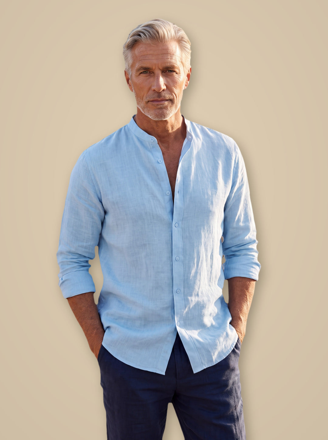 Carl linen shirt in Light Blue, studio - Gentlemens Manor