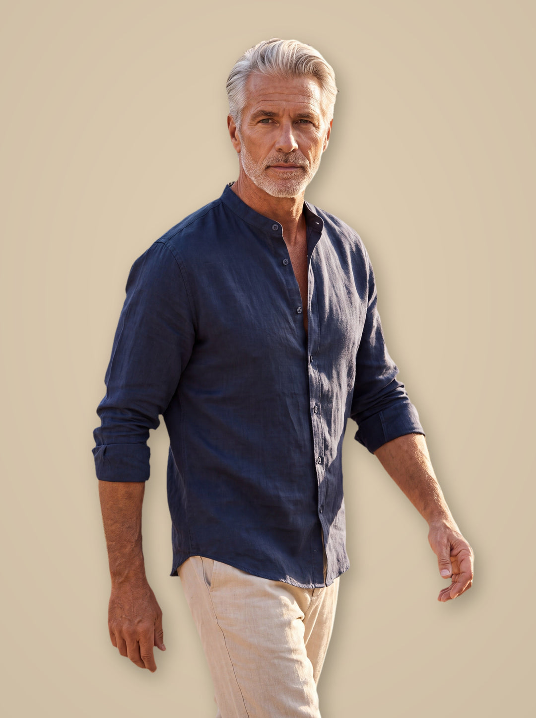 Carl linen shirt in Navy, studio - Gentlemens Manor