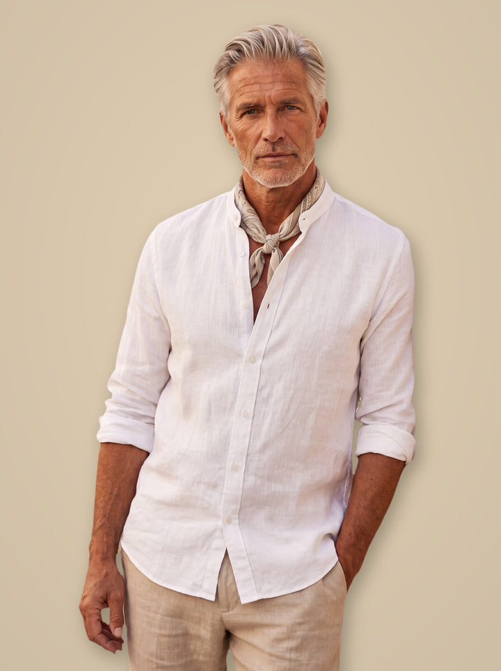 Carl linen shirt in White, studio - Gentlemens Manor