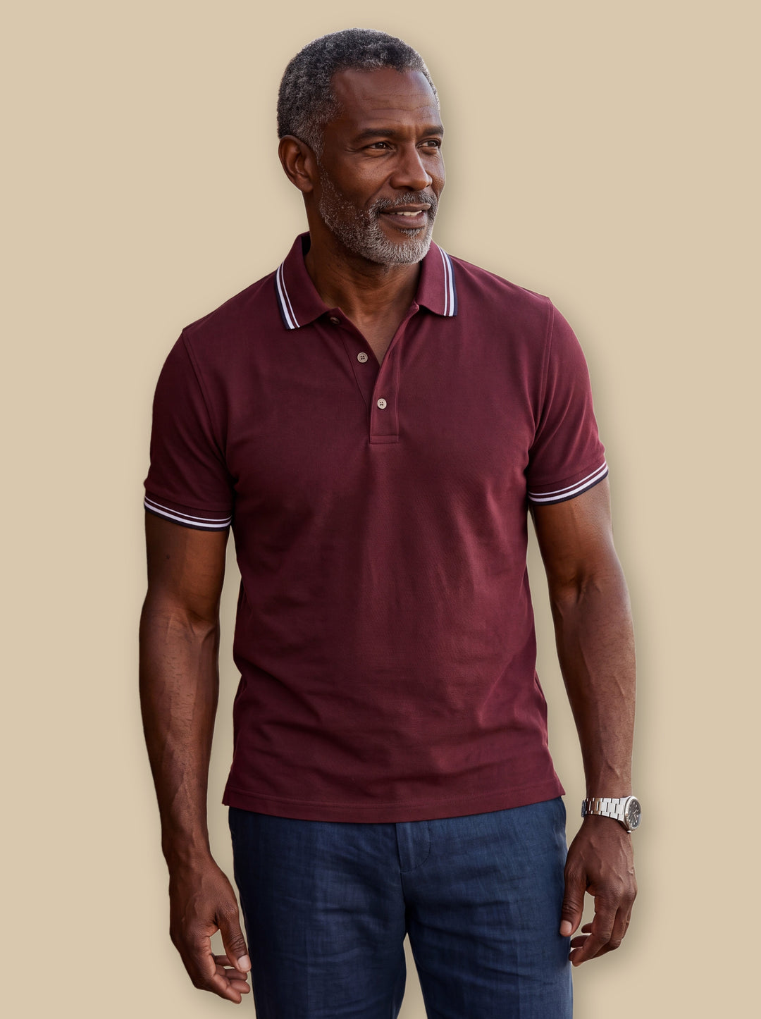 Carlton polo shirt in Burgundy, studio - Gentlemens Manor