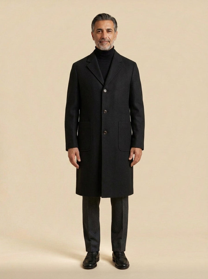 Carmichael overcoat in Black, studio, Gentlemens Manor