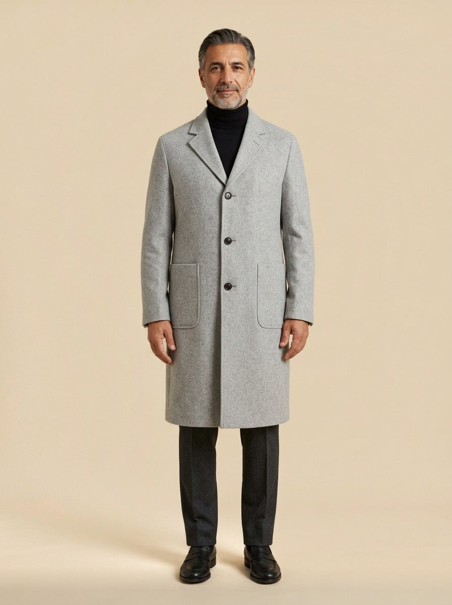 Carmichael overcoat in Grey, studio, Gentlemens Manor
