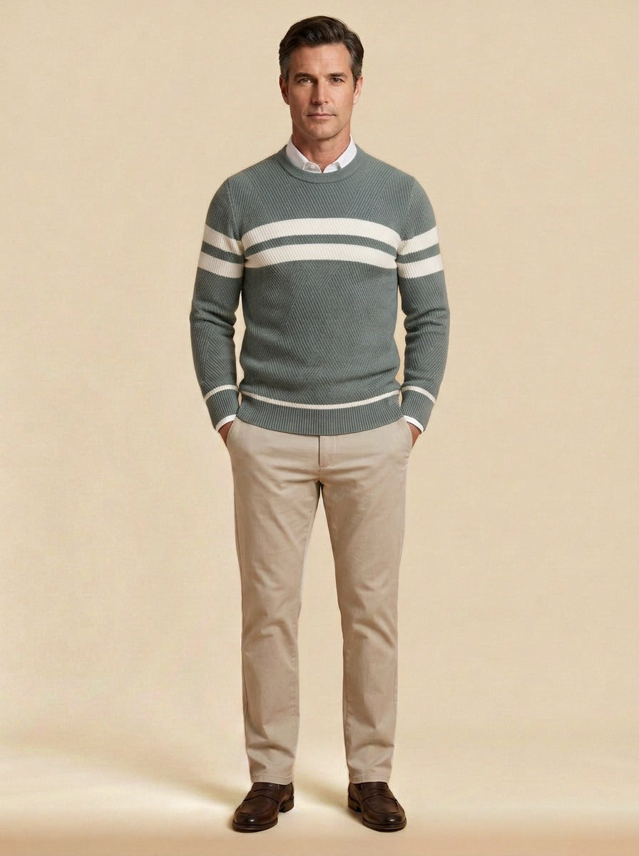Carrington sweater in Sage, studio, Gentlemens Manor