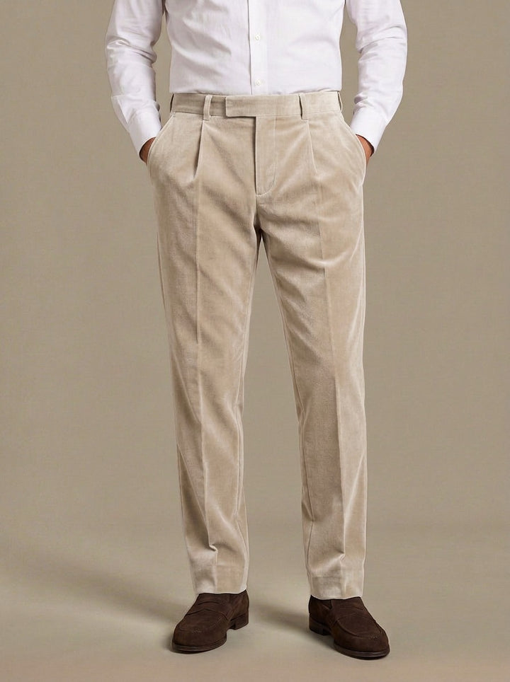 Carroll velvet dress pants in Beige, studio, Gentlemens Manor