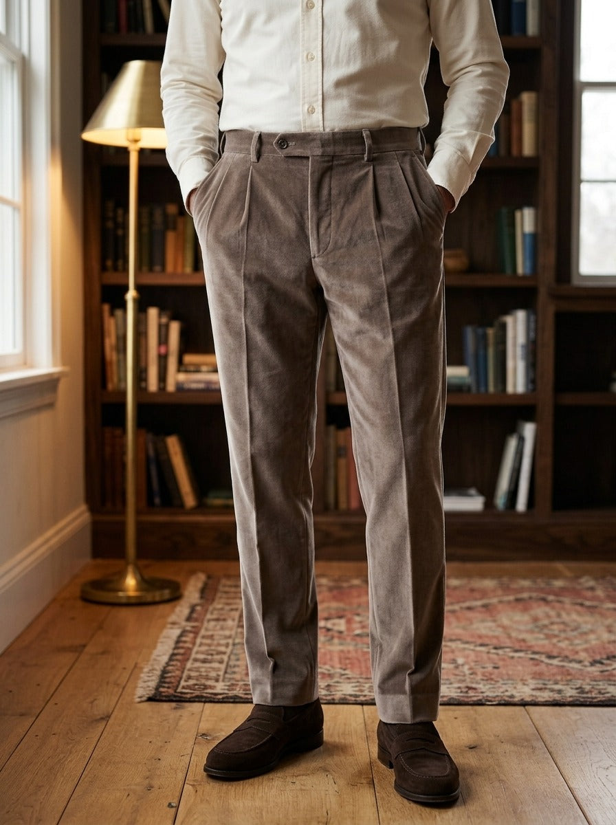 Carroll velvet dress pants in Brown, lifestyle, Gentlemens Manor