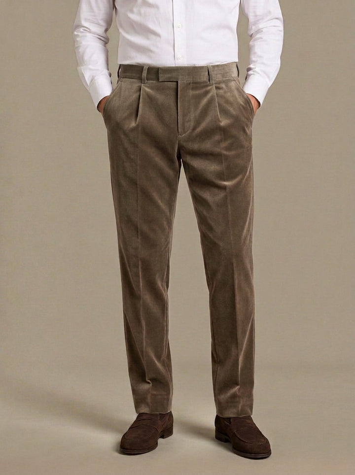 Carroll velvet dress pants in Brown, studio, Gentlemens Manor