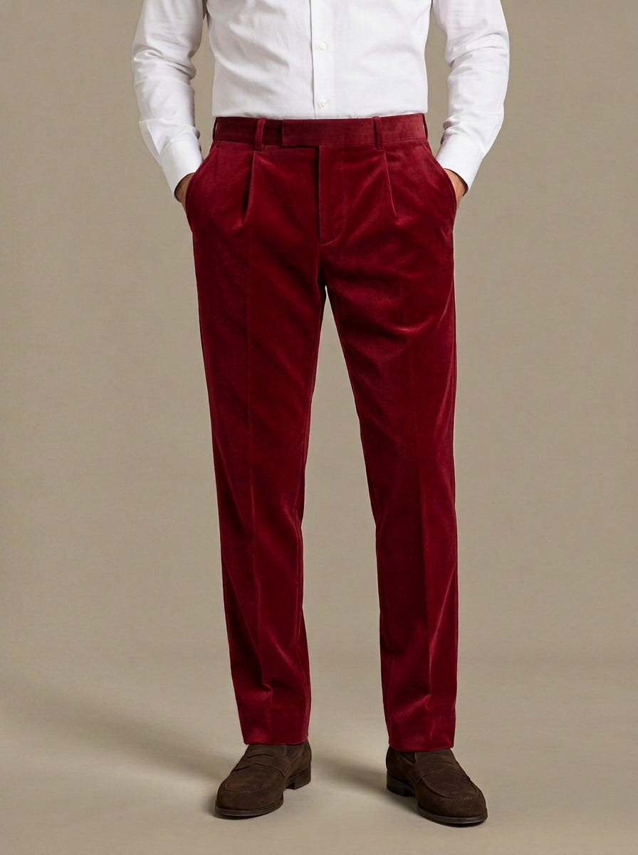 Carroll velvet dress pants in Burgundy, studio, Gentlemens Manor