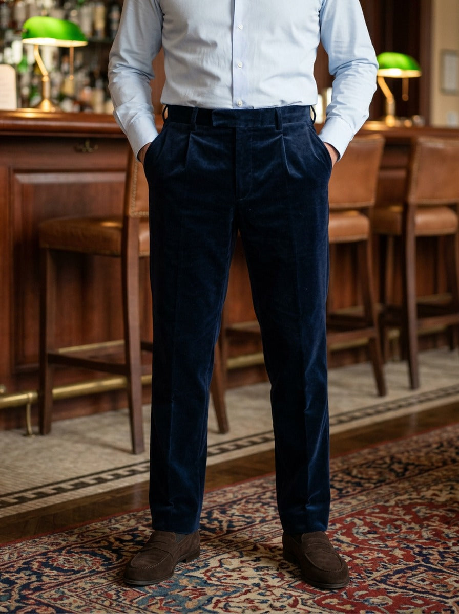 Carroll velvet dress pants in Navy, lifestyle, Gentlemens Manor
