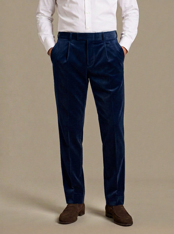 Carroll velvet dress pants in Navy, studio, Gentlemens Manor