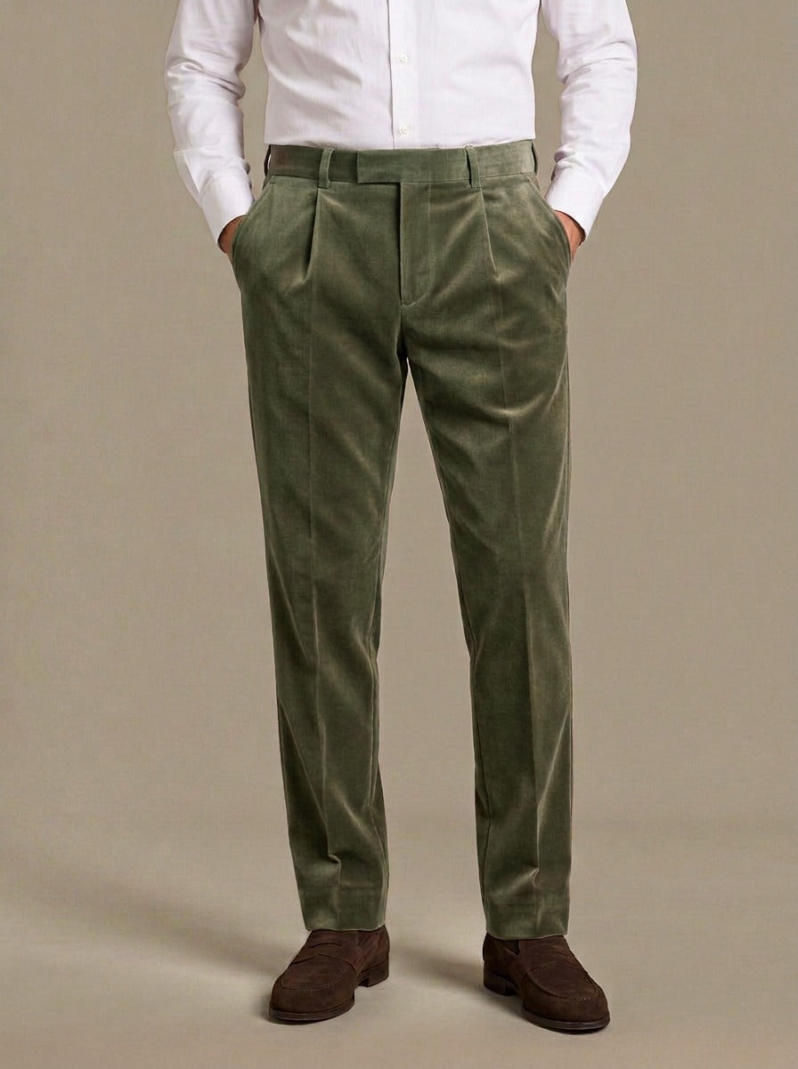 Carroll velvet dress pants in Olive, studio, Gentlemens Manor