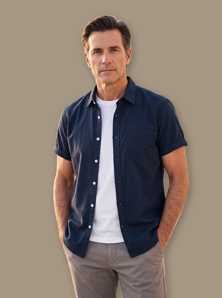 Cecil casual shirt in Navy, studio - Gentlemens Manor