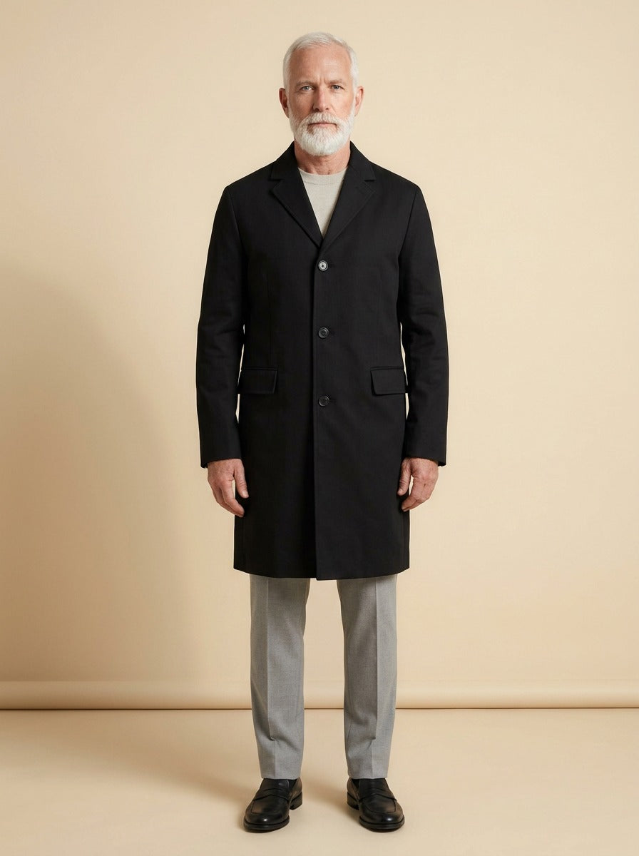 Cedric overcoat in Black, studio, Gentlemens Manor