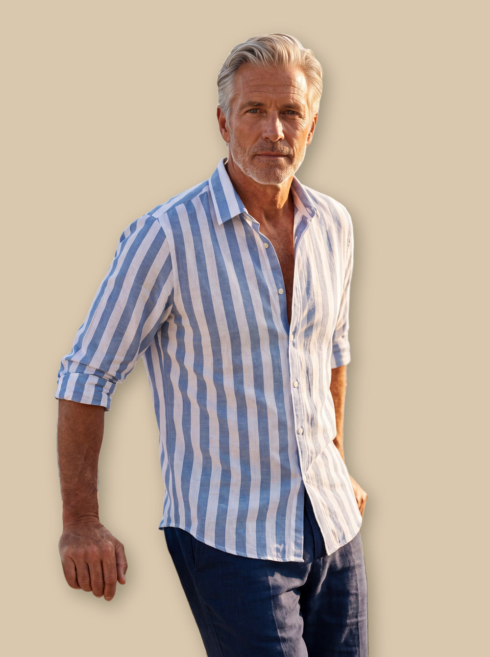 Chandler linen shirt in Blue, studio - Gentlemens Manor