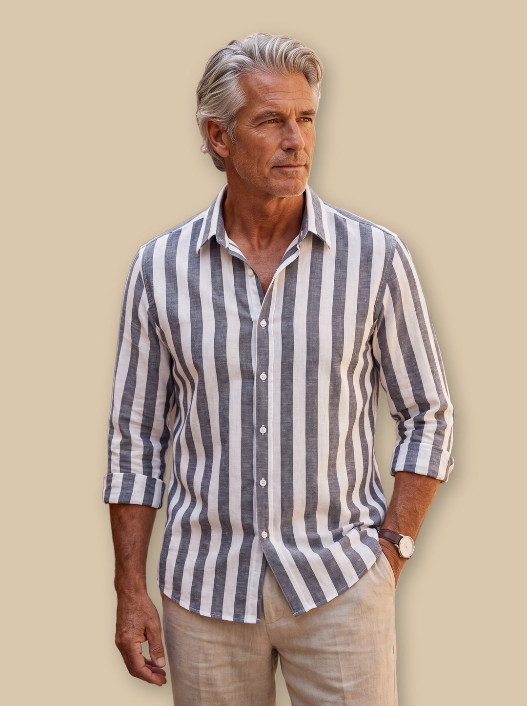 Chandler linen shirt in Charcoal, studio - Gentlemens Manor