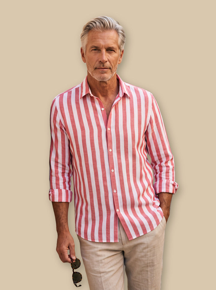 Chandler linen shirt in Red, studio - Gentlemens Manor