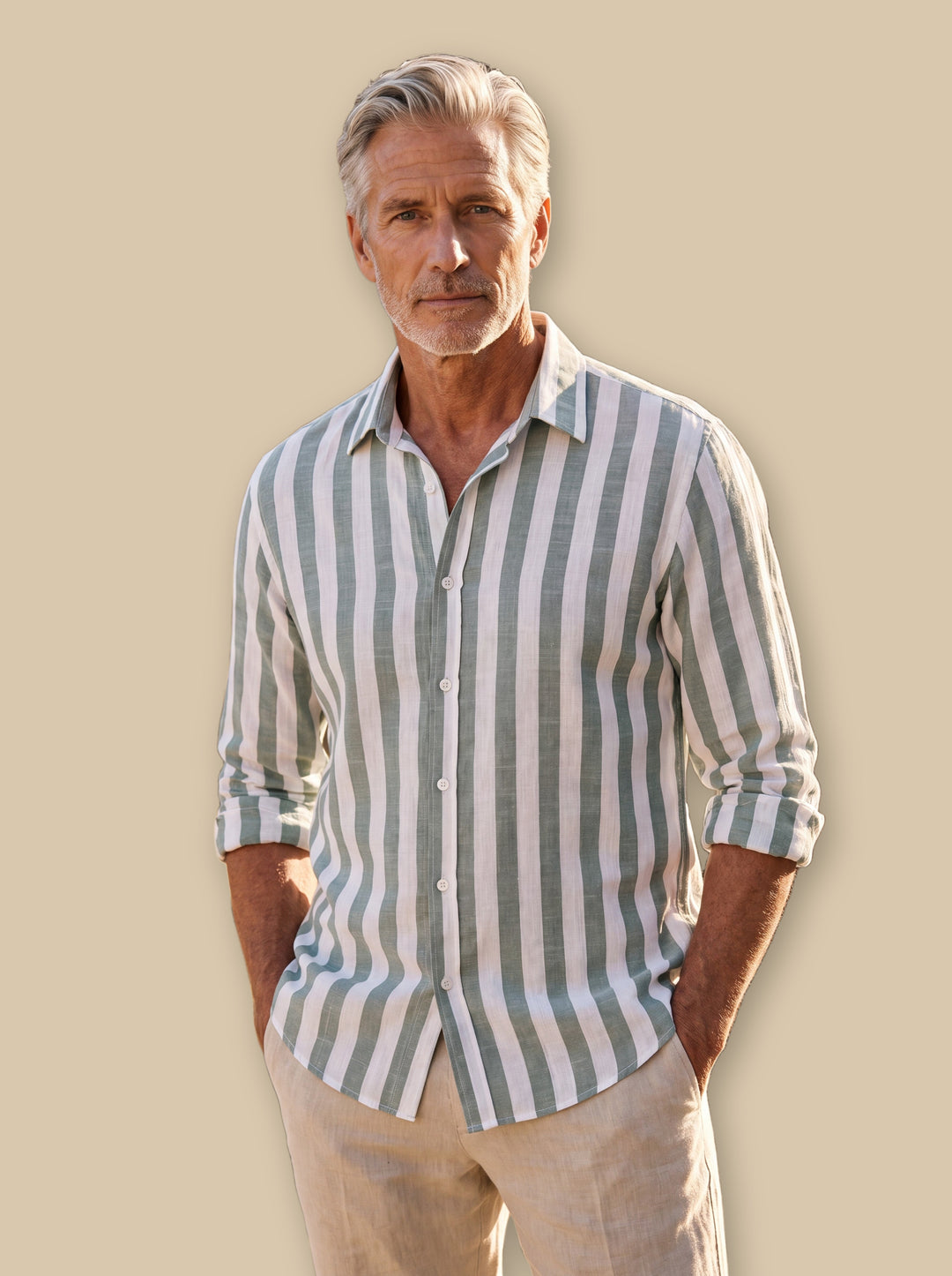 Chandler linen shirt in Sage, studio - Gentlemens Manor