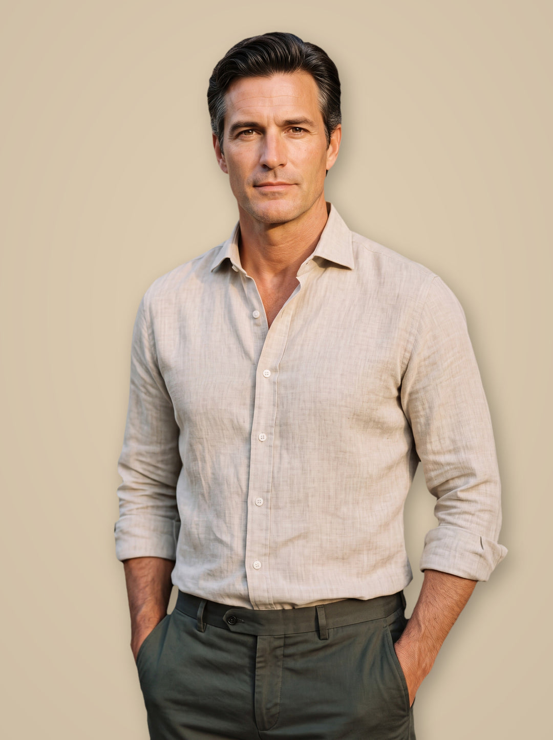 Charles casual shirt in Sand, studio - Gentlemens Manor