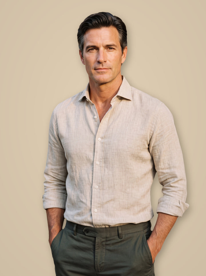 Charles casual shirt in Sand, studio - Gentlemens Manor
