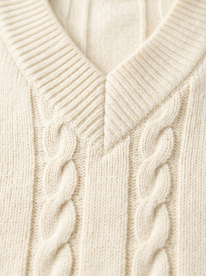 Chilton cable knit v neck sweater, fabric close up, Gentlemens Manor