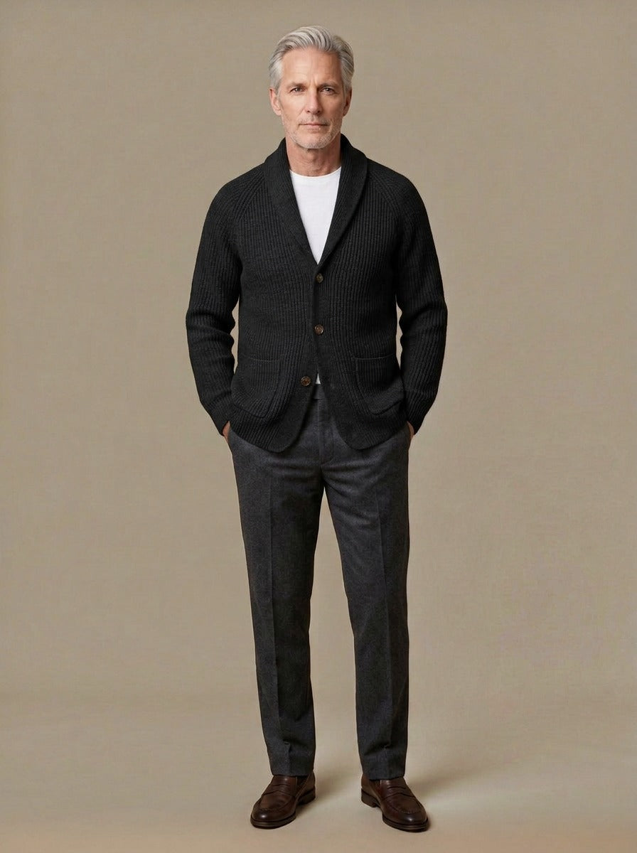 Claiborne shawl collar cardigan in Black, studio, Gentlemens Manor