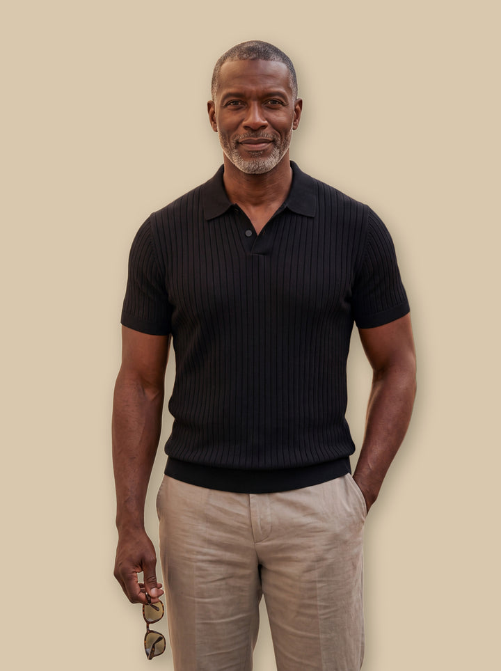 Clarence polo shirt in Black, studio - Gentlemens Manor