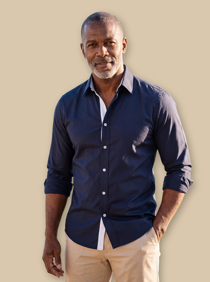Clark dress shirt in Navy, studio - Gentlemens Manor