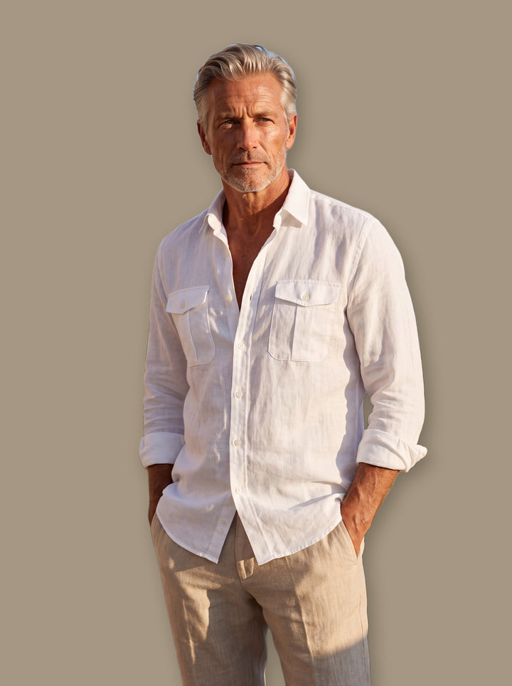 Clayton linen shirt in White, studio - Gentlemens Manor