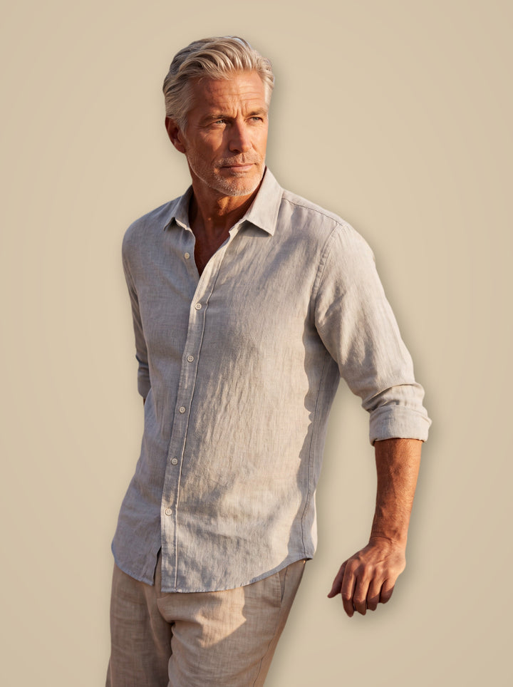Clement linen shirt in Grey, studio - Gentlemens Manor