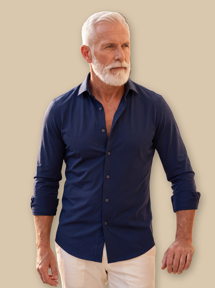 Clinton casual shirt in Navy, studio - Gentlemens Manor