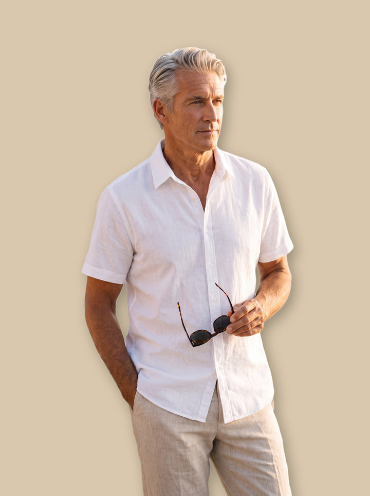 Cole linen shirt in White, studio - Gentlemens Manor