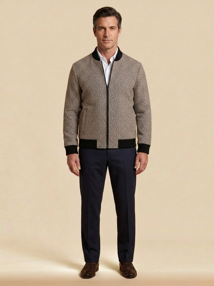 Colfax herringbone zip jacket in Brown, studio, Gentlemens Manor