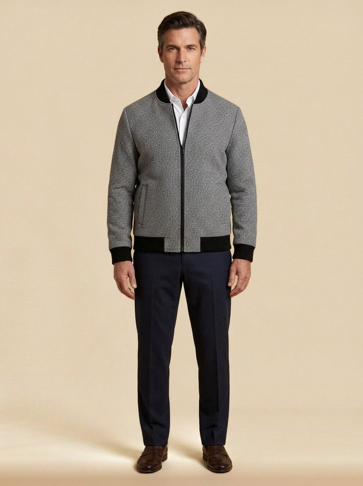 Colfax herringbone zip jacket in Grey, studio, Gentlemens Manor