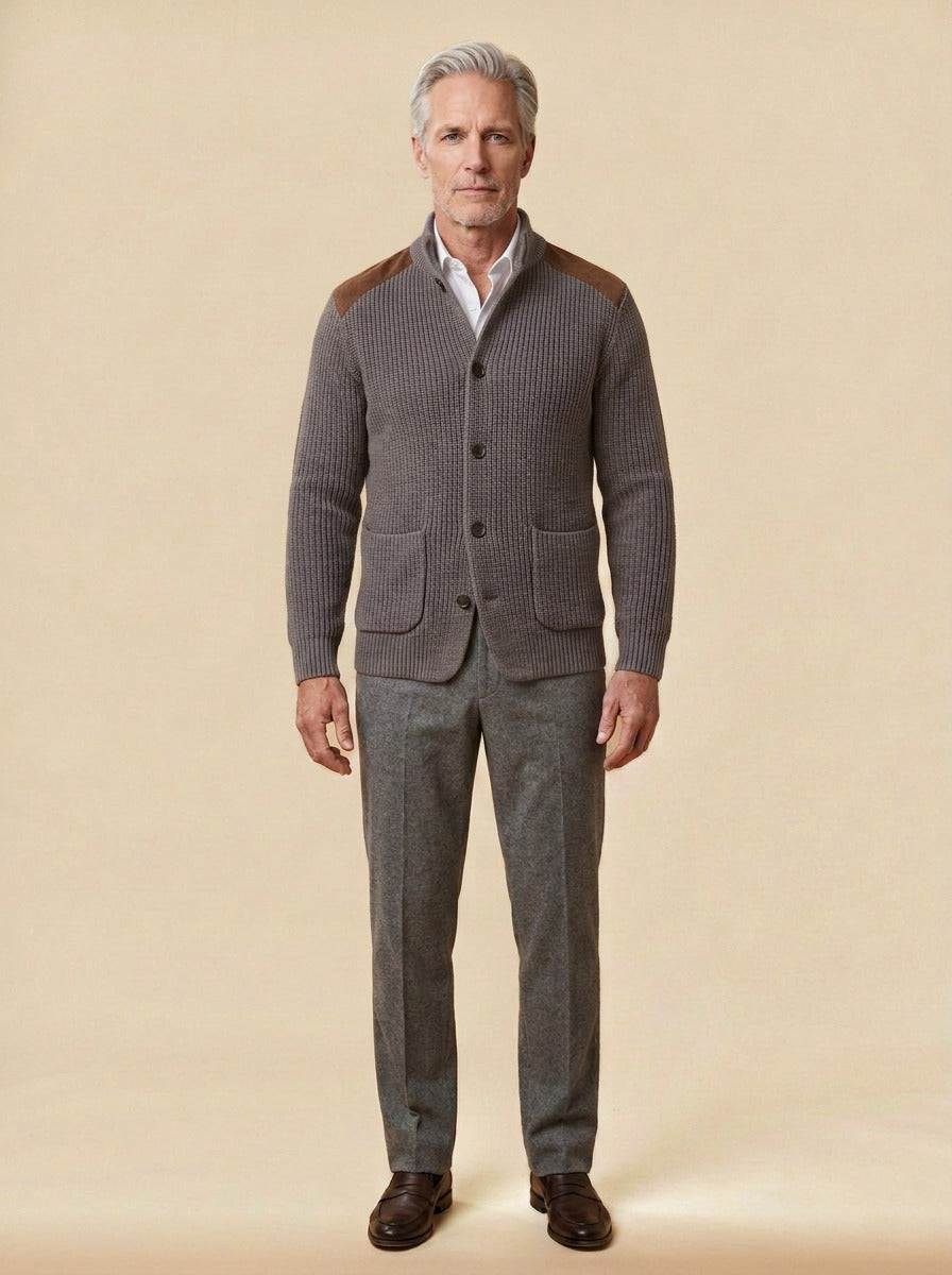 Collier rib knit stand collar jacket in Grey, studio, Gentlemens Manor