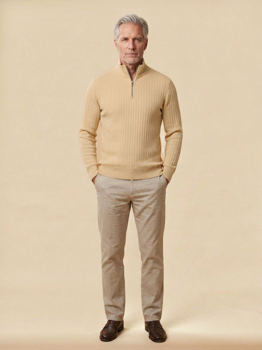 Colwyn half zip sweater in Beige, studio, Gentlemens Manor