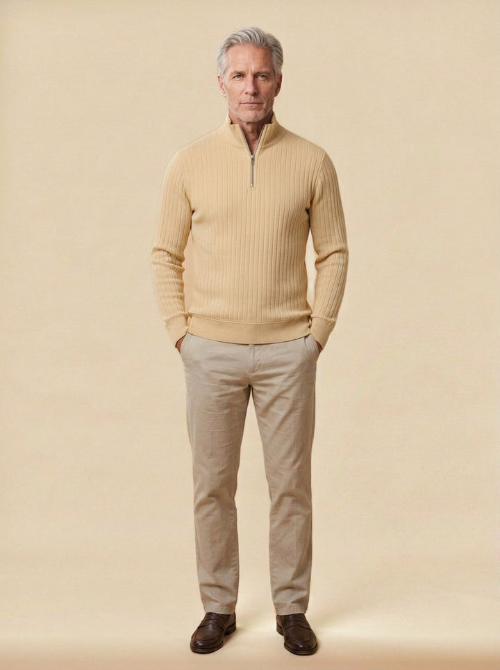 Colwyn half zip sweater in Beige, studio, Gentlemens Manor