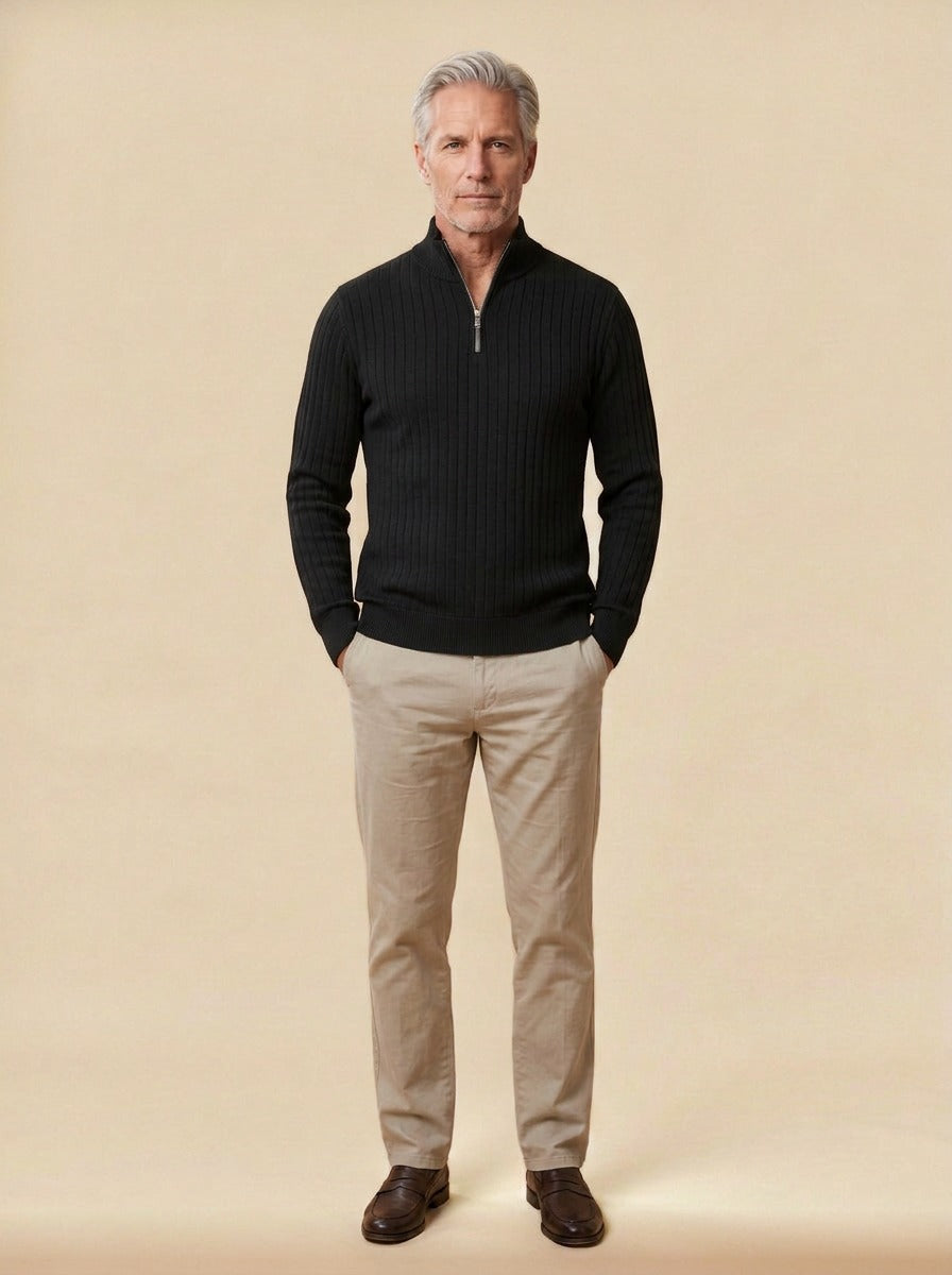 Colwyn half zip sweater in Black, studio, Gentlemens Manor