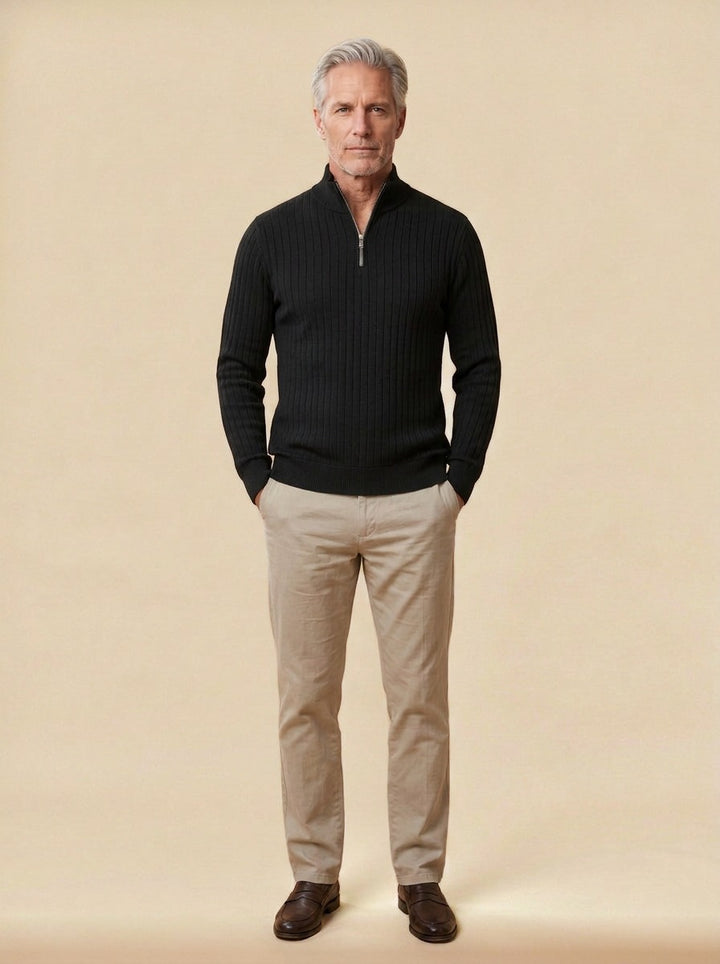 Colwyn half zip sweater in Black, studio, Gentlemens Manor