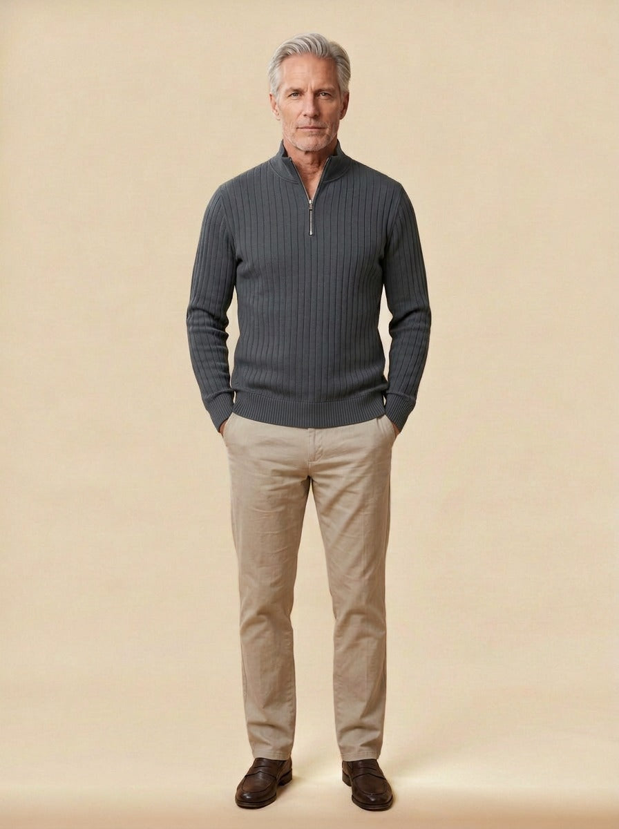 Colwyn half zip sweater in Charcoal, studio, Gentlemens Manor