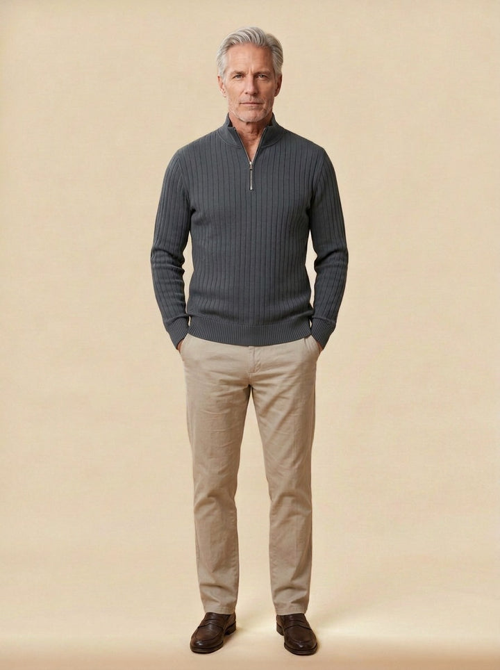 Colwyn half zip sweater in Charcoal, studio, Gentlemens Manor