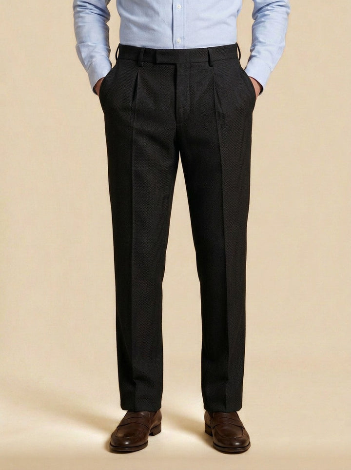 Conway basketweave pleated trousers in Black, studio, Gentlemens Manor