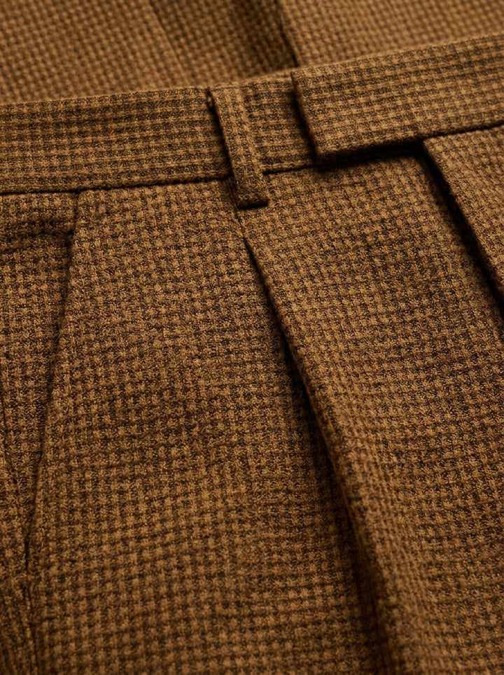 Conway basketweave pleated trousers, fabric close up, Gentlemens Manor